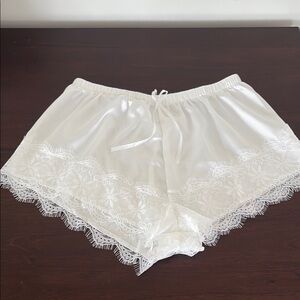 Elegant White Lace Trim Sleep Set: Shorts, Cami and Robe. Never worn.